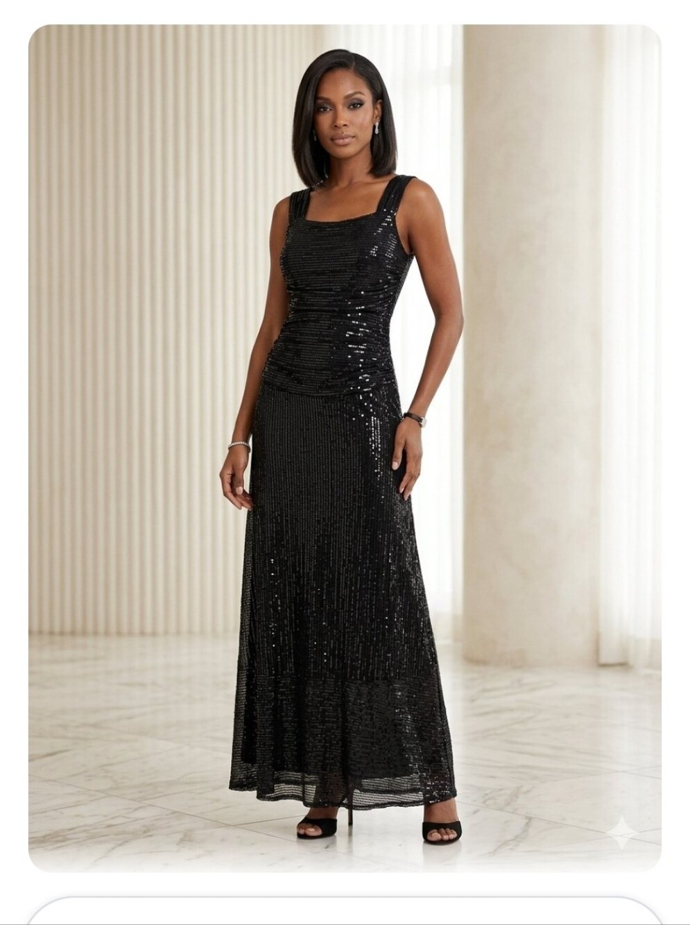 Black Sequin Cowl Neck Formal Evening Gown Maxi Dress Size M